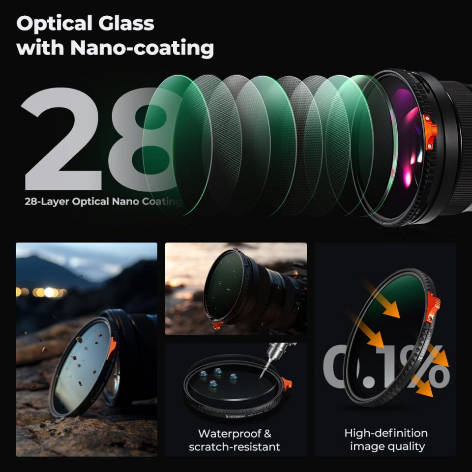 K&F CONCEPT 82mm True Color & Ultra-Low Değişken ND Lens Filter / ND2-32 (1-5 Stops)