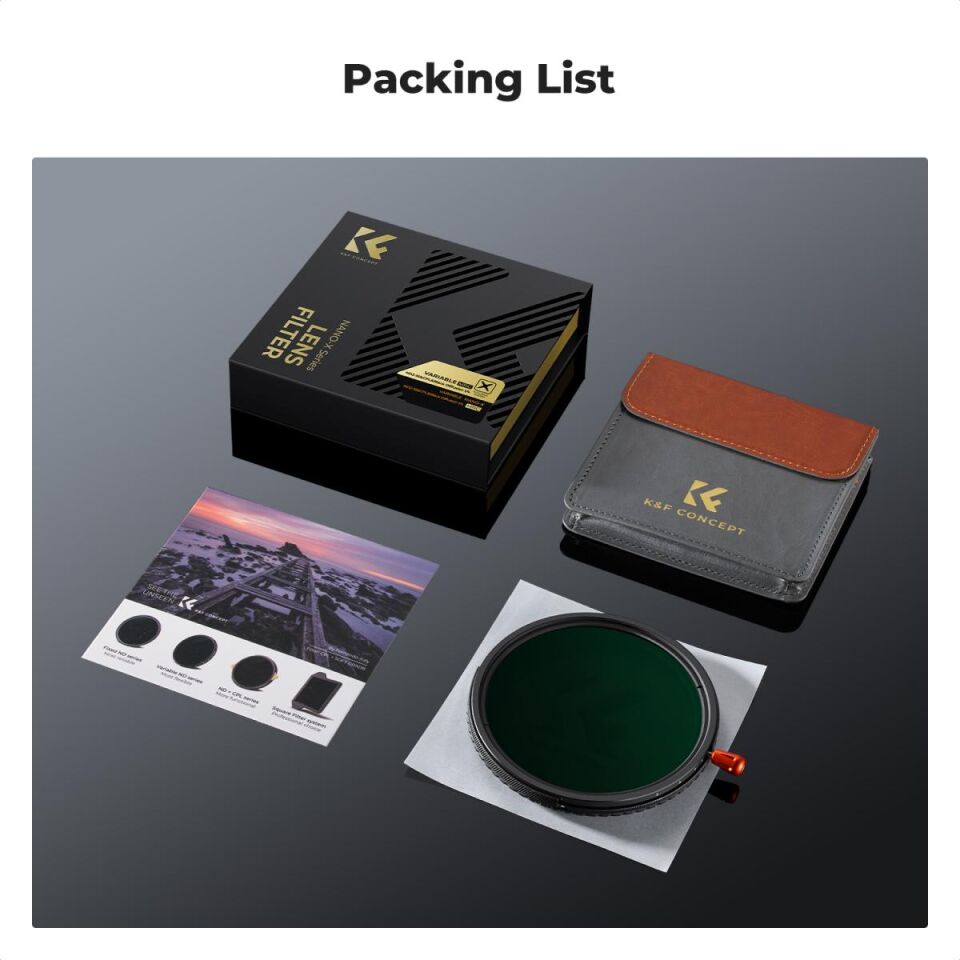 K&F CONCEPT  82mm 3 in 1 Filtre / ND2-32 (1-5 Kademeli) CPL ve Black Mist 1/4