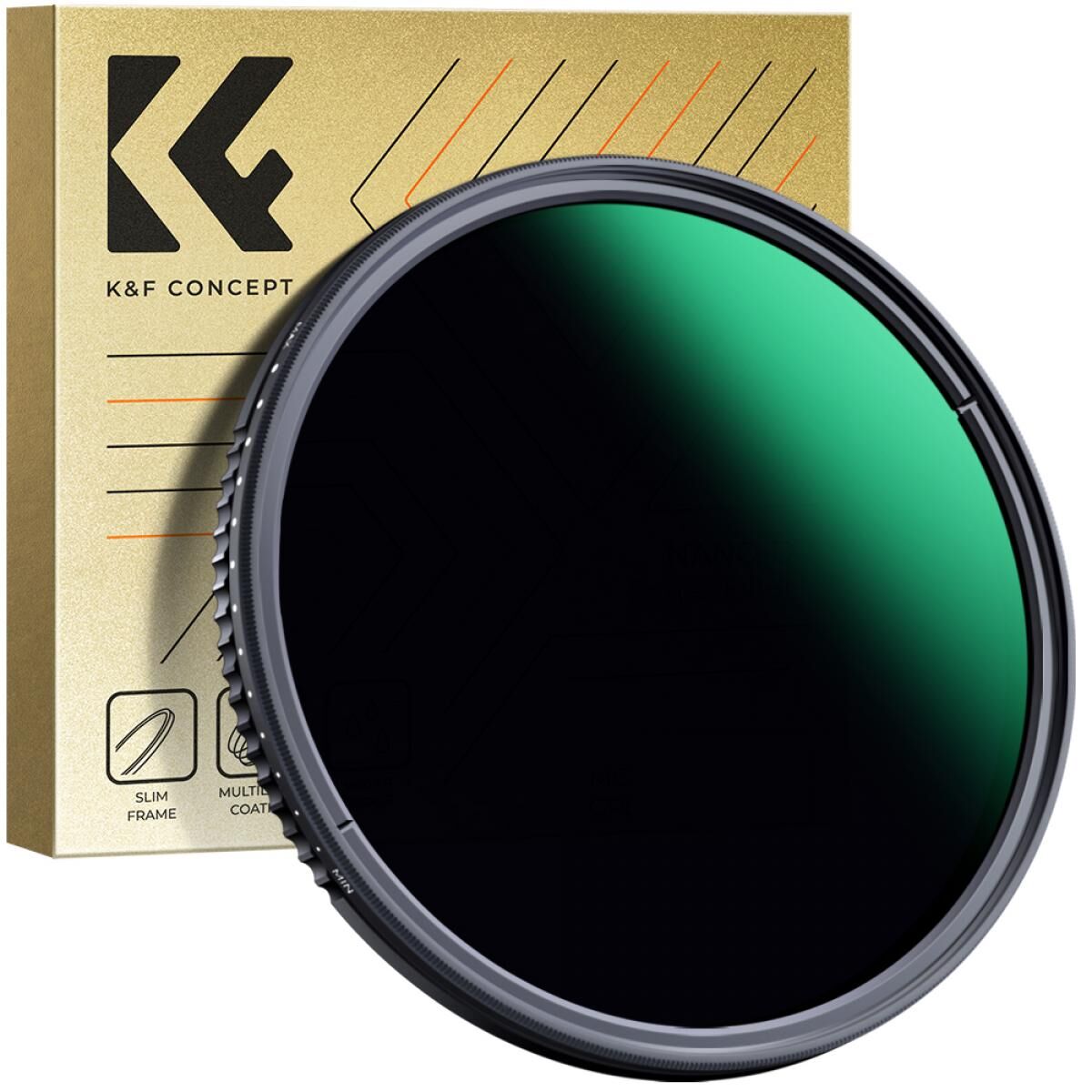 K&F CONCEPT  82mm ND3-ND1000 Varıbale Nano-X ND Filtre / Ultra İnce / (1,5-10 Durak) 24 Çok Katmanlı Kaplamalı