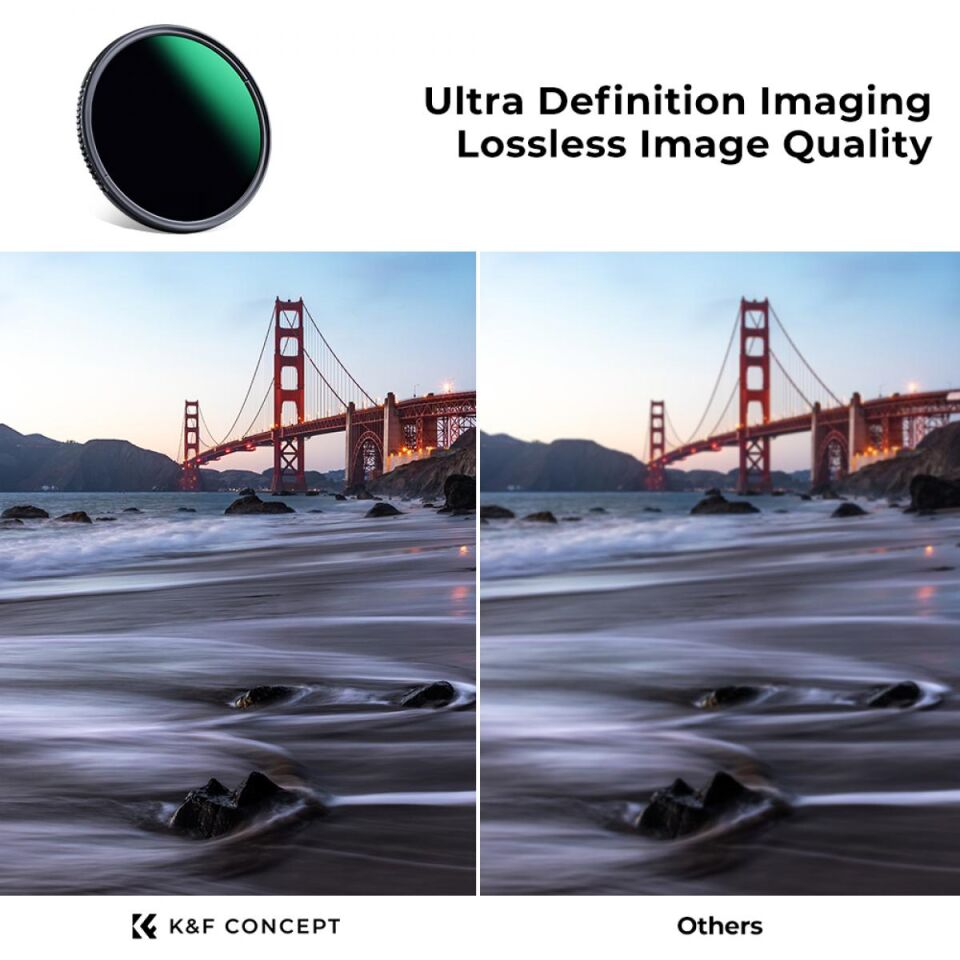 K&F CONCEPT  82mm ND3-ND1000 Varıbale Nano-X ND Filtre / Ultra İnce / (1,5-10 Durak) 24 Çok Katmanlı Kaplamalı