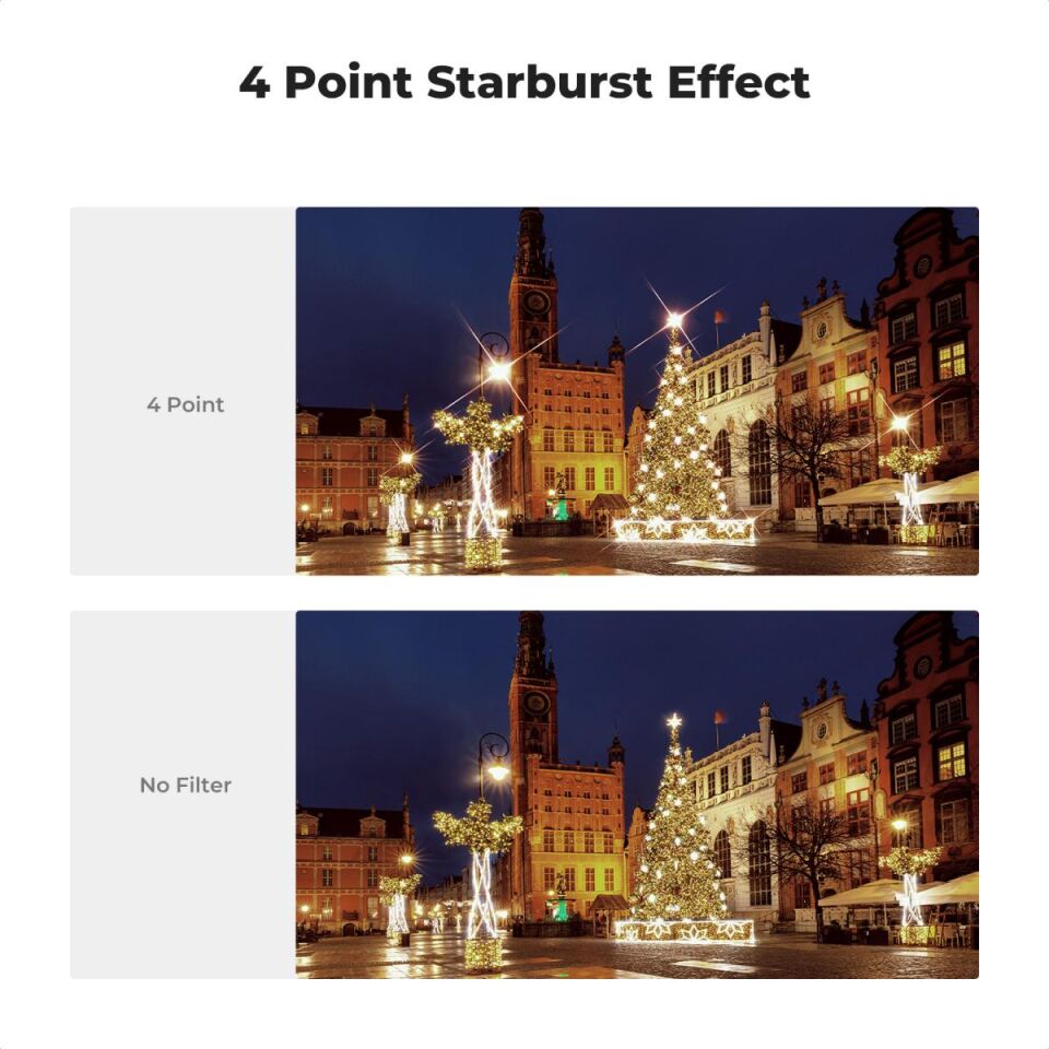 K&F CONCEPT 82mm Yıldız / Star 3 lü SET / 4+6+8 Points Cross Screen Starburst Filter