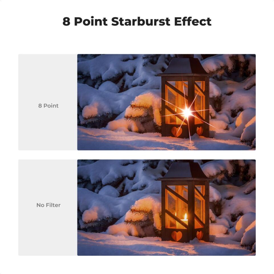 K&F CONCEPT 82mm Yıldız / Star 3 lü SET / 4+6+8 Points Cross Screen Starburst Filter