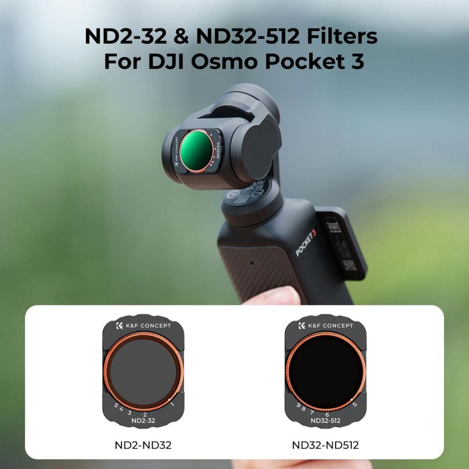 K&F CONCEPT Magnetic Variable ND2-32 + ND32-512 Filter ( DJI Osmo Pocket 3 combo Uyumlu )