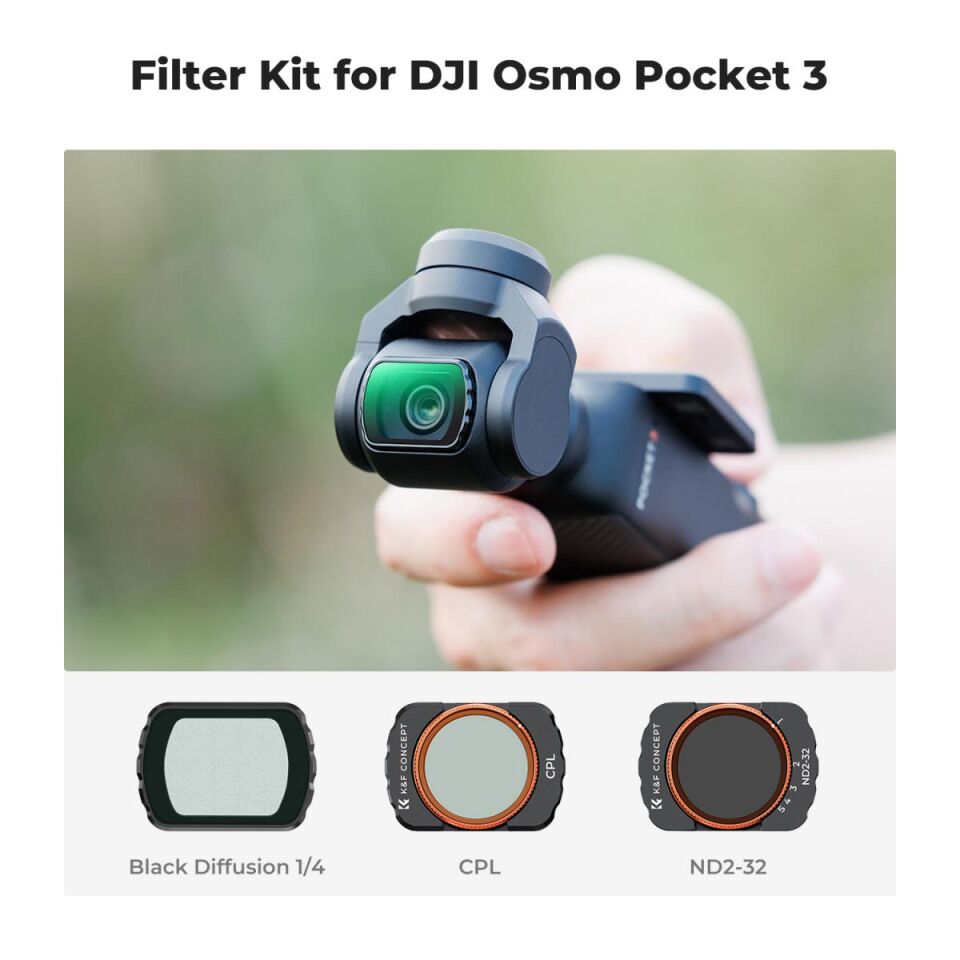 K&F CONCEPT Magnetic CPL + Black Mist 1/4 + ND2-32 Filter ( DJI Osmo Pocket 3 combo Uyumlu )