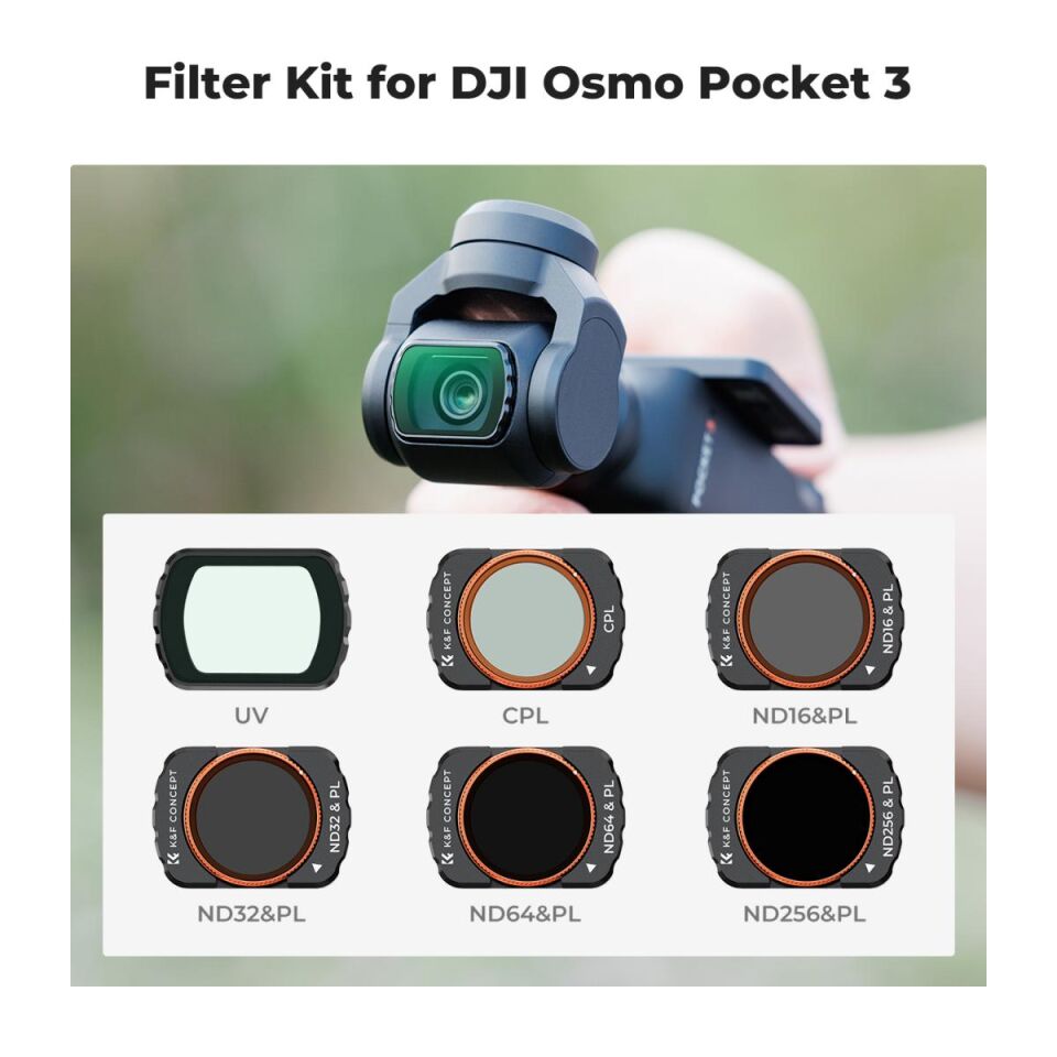 K&F CONCEPT UV + CPL + ND16&PL + ND32&PL + ND64&PL + ND256&PL ( DJI Osmo Pocket 3 combo Uyumlu )