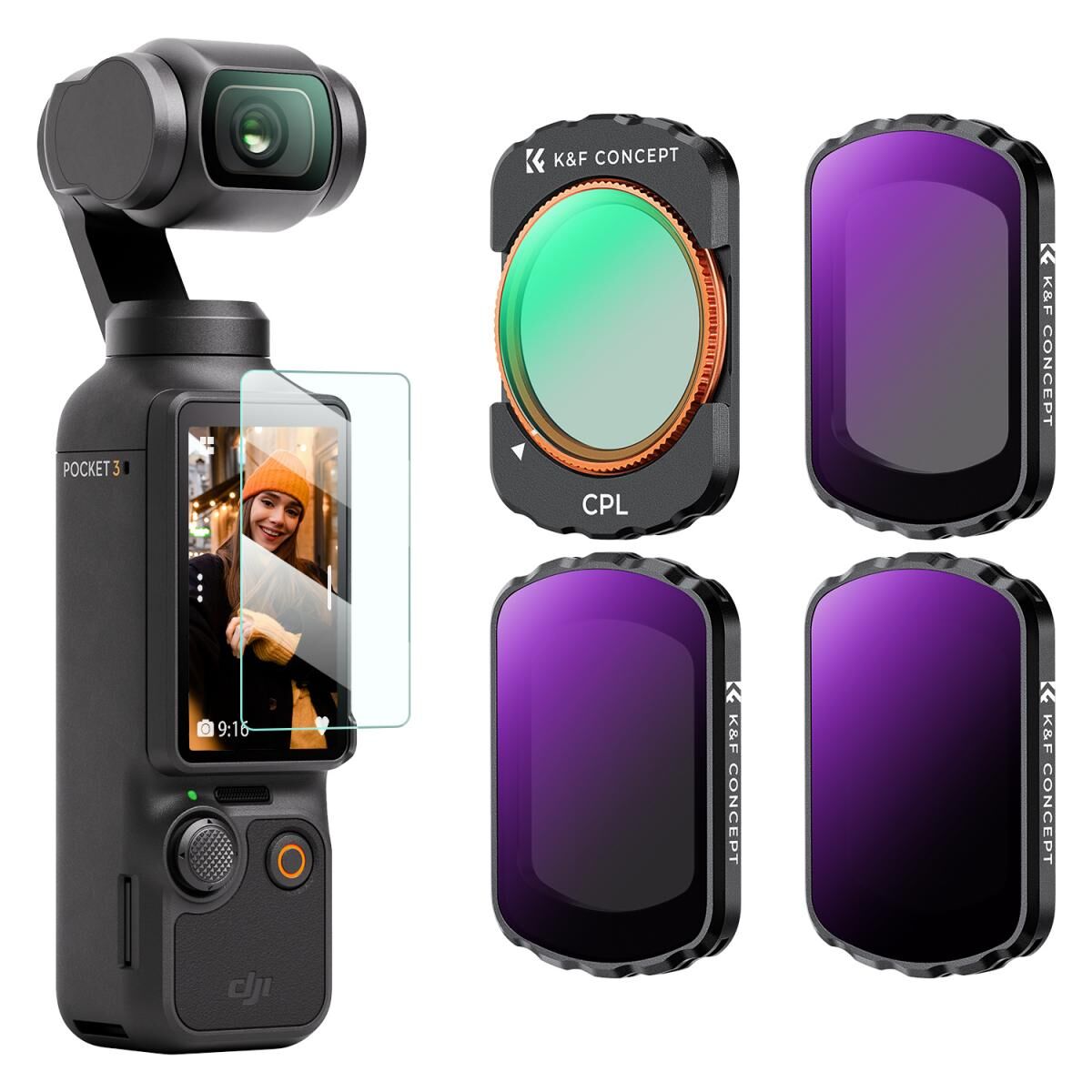K&F CONCEPT Magnetic CPL + ND16+ ND64 + ND256 ( DJI Osmo Pocket 3 combo Uyumlu )