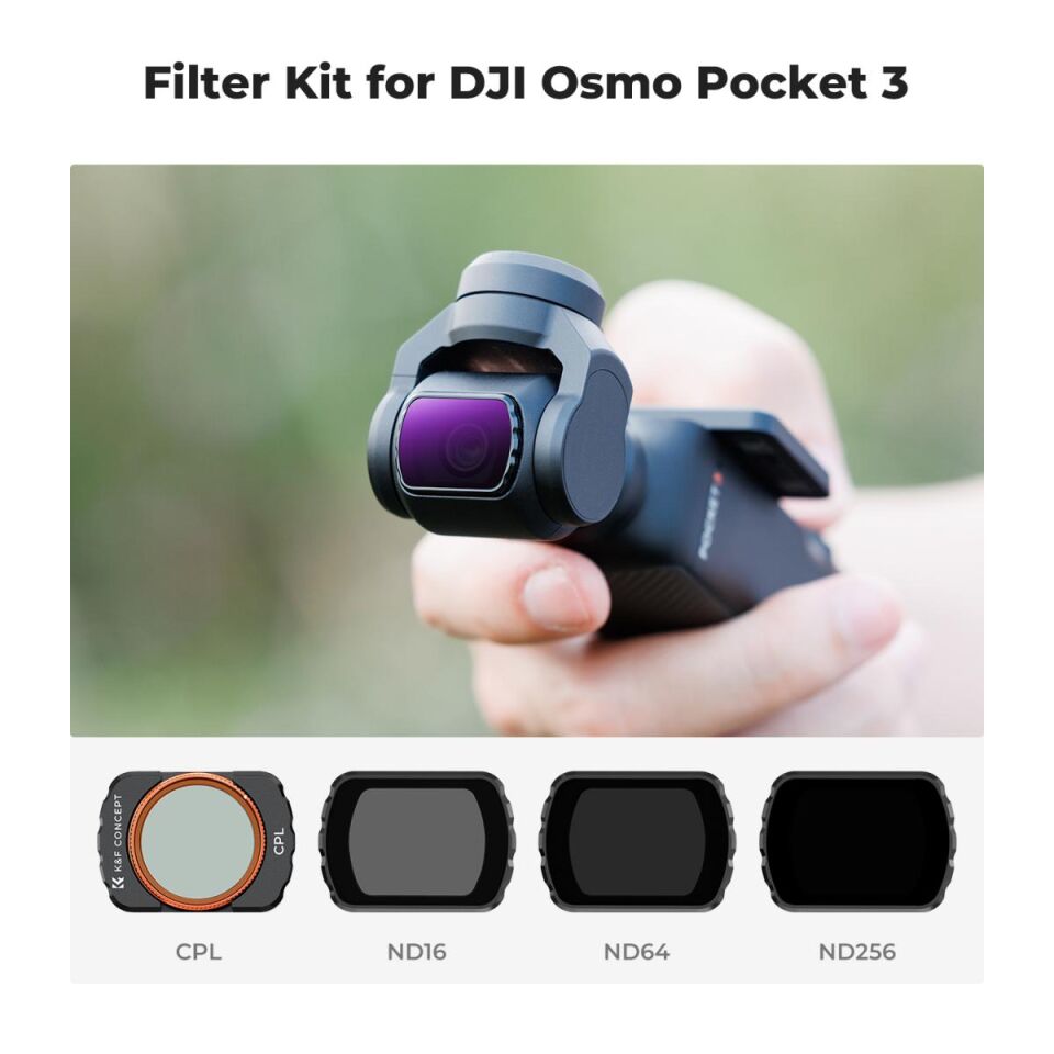 K&F CONCEPT Magnetic CPL + ND16+ ND64 + ND256 ( DJI Osmo Pocket 3 combo Uyumlu )