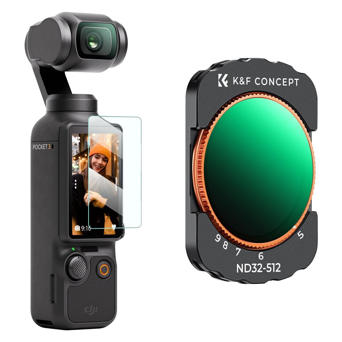 K&F CONCEPT Magnetic ND32-512 (5-9 Stop) Filter ( DJI Osmo Pocket 3 combo Uyumlu )