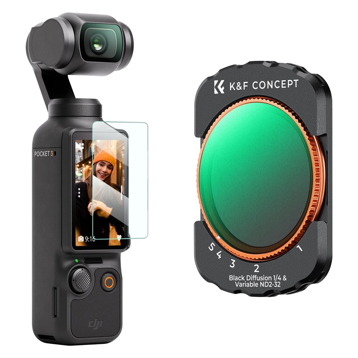 K&F CONCEPT Magnetic ND2-ND32 & Black Mist 1/4 ( DJI Osmo Pocket 3 combo Uyumlu )