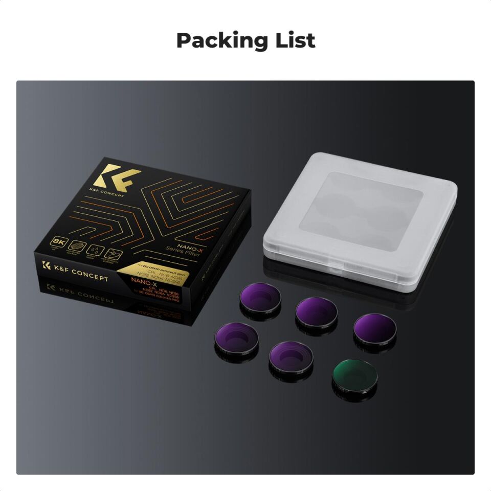 K&F CONCEPT CPL+ND8+ND16+ND32+ND64+ND256 ( DJI Osmo Action 4/5 Pro uyumlu )