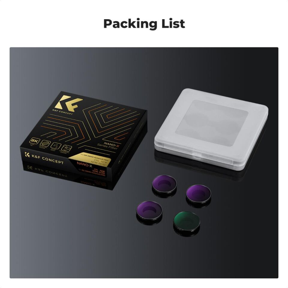 K&F CONCEPT CPL + ND8 + ND16 + ND32 Filtre SETİ ( DJI Osmo Action 4/5 Pro uyumlu )