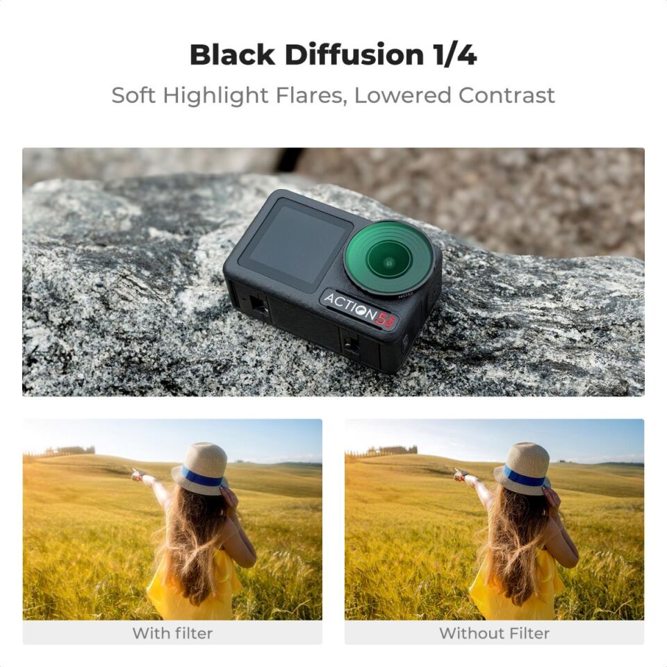 K&F CONCEPT Black Diffusion 1/4 Filter ( DJI Osmo Action 4/5 Pro uyumlu )