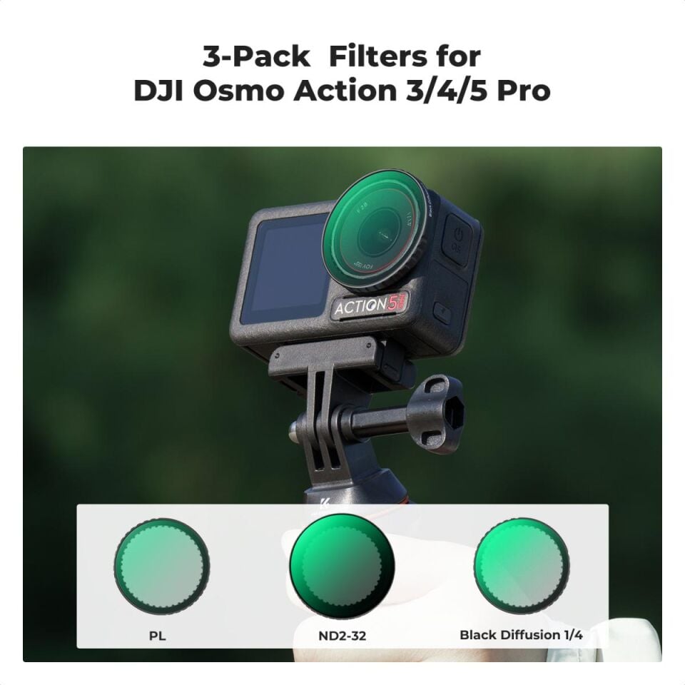 K&F CONCEPT ND2-32 & CPL & Black Mist 1/4 Filter Kit ( DJI Osmo Action 3/4/5 Pro uyumlu )