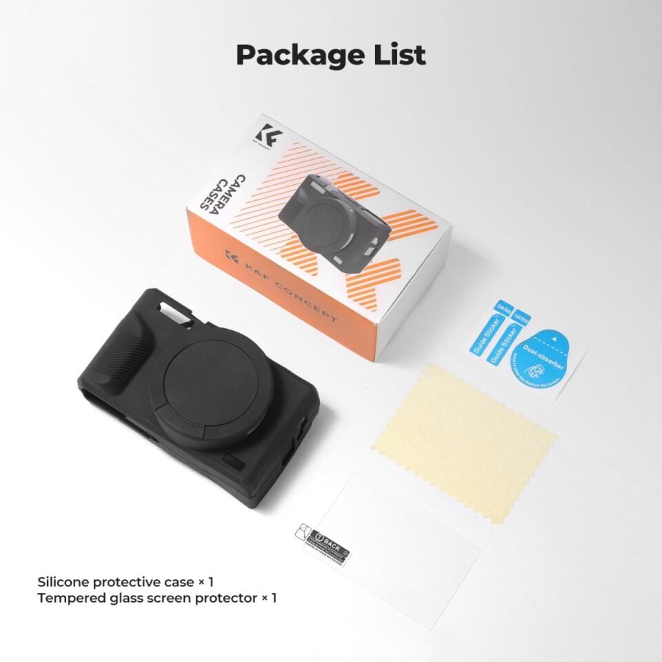 K&F Concept Canon G7X Mark III Uyumlu Silikon Kılıf + Ekran Koruyucu / Siyah