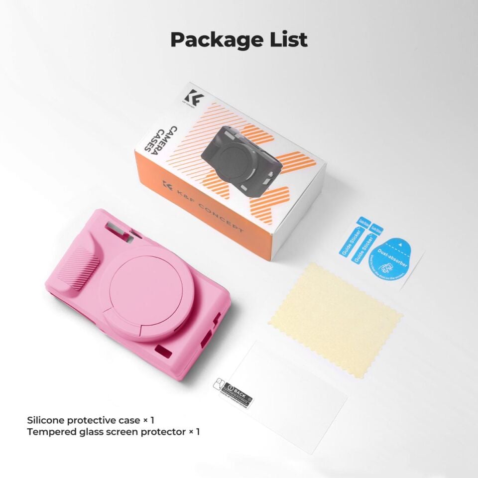 K&F CONCEPT K&F Canon G7X Mark III Uyumlu Silikon Kılıf + Ekran Koruyucu / Pembe