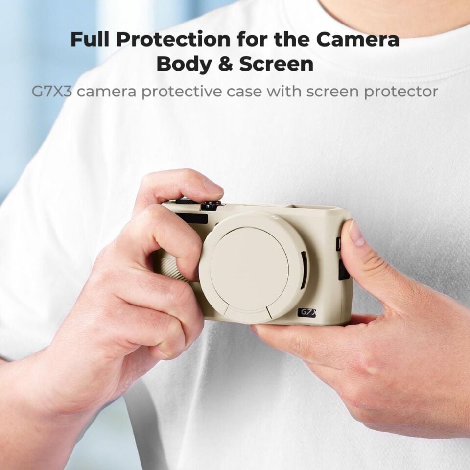 K&F CONCEPT K&F Canon G7X Mark III Uyumlu Silikon Kılıf + Ekran Koruyucu / Krem