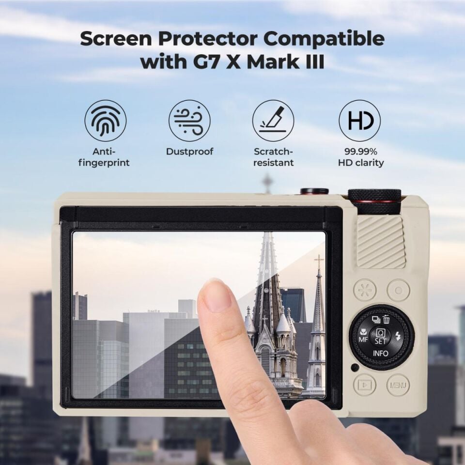 K&F CONCEPT K&F Canon G7X Mark III Uyumlu Silikon Kılıf + Ekran Koruyucu / Krem