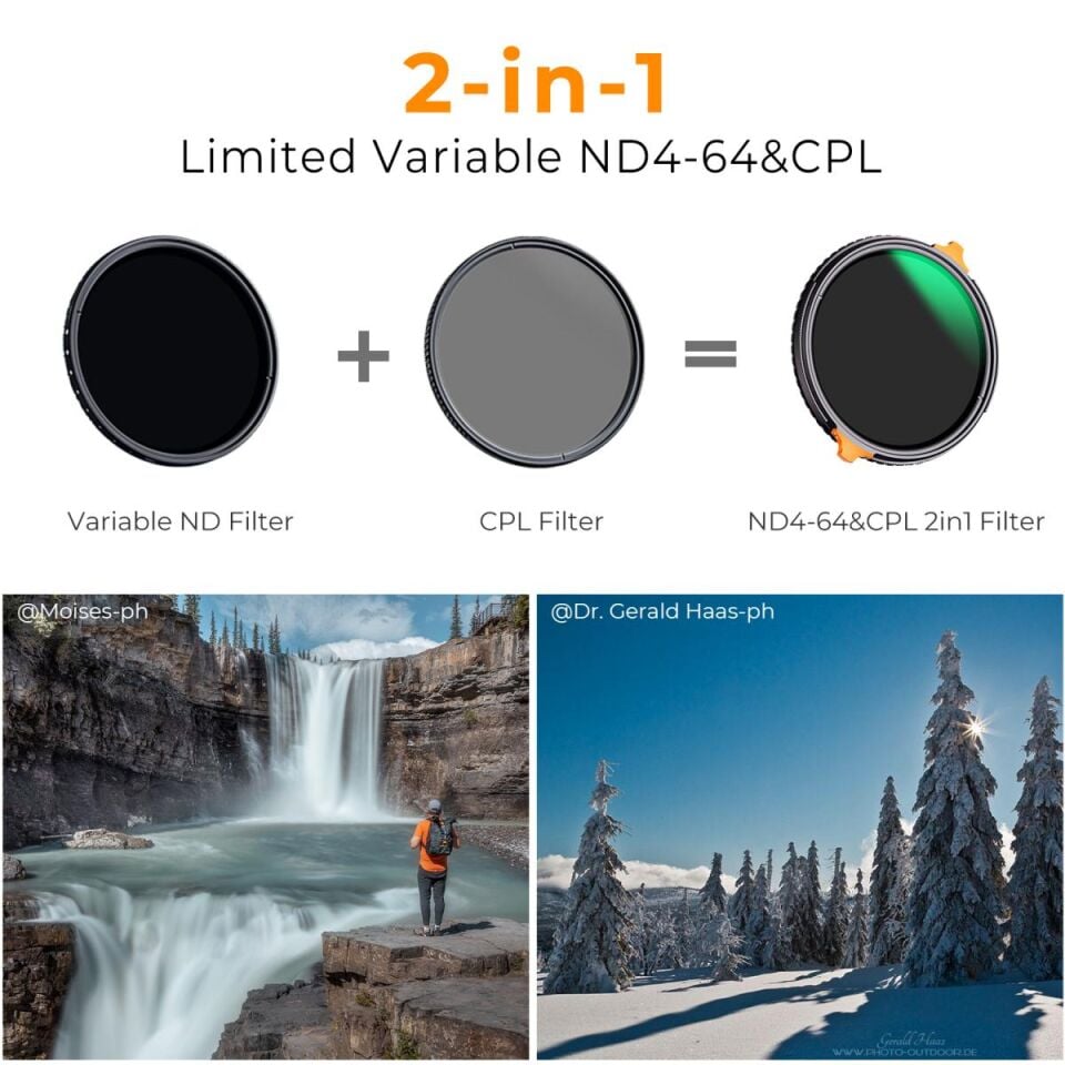 K&F CONCEPT 82mm CPL + ND4-ND64 Varıable Nano-X Serisi 2 in 1 Filtre ( 2-6 stop )