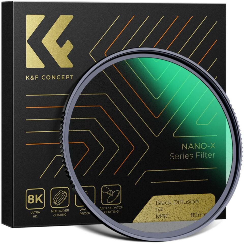 K&F CONCEPT 82mm Black Mist 1/4 Nano-X Serisi / Ultra Şeffaf -Anti Reflekte