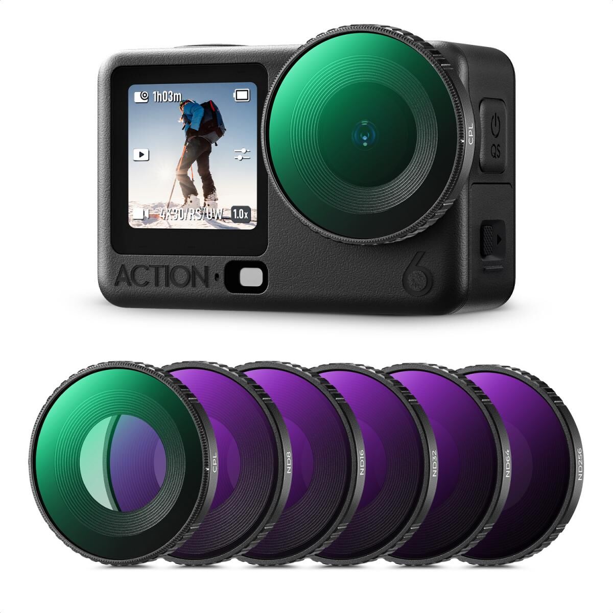 K&F CONCEPT DJI Action 6 uyumlu Filtre SETİ / CPL ND8 ND16 ND32 ND64 ND256 Vidalı