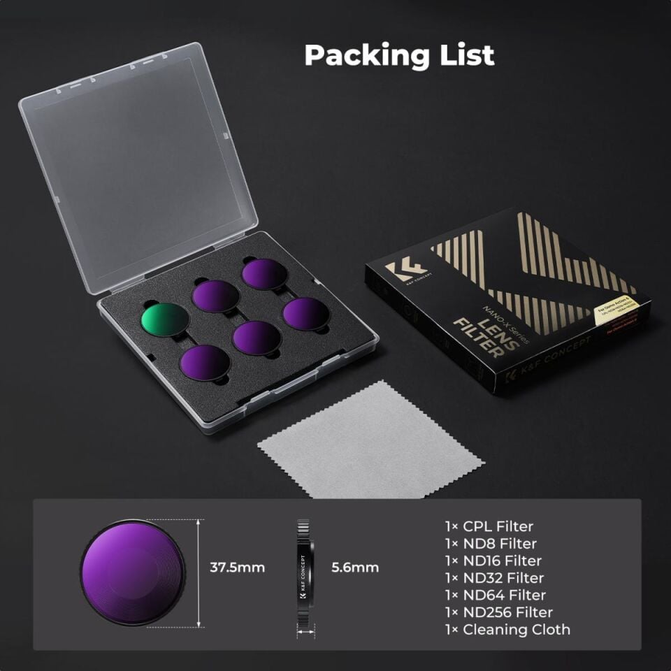 K&F CONCEPT DJI Action 6 uyumlu Filtre SETİ / CPL ND8 ND16 ND32 ND64 ND256 Vidalı