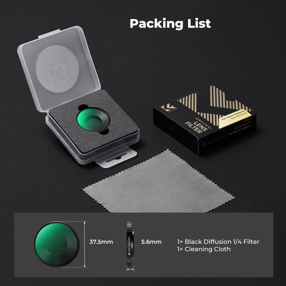 K&F CONCEPT DJI Action 6 uyumulu / Black-mist 1/4 Nano kaplama Filtre