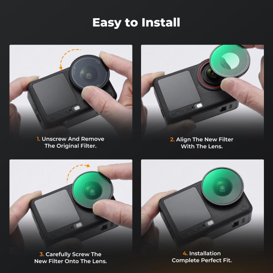 K&F CONCEPT DJI Osmo Action 6 uyumlu, UV Filtre / Nano kaplamalı HD optik cam lens korum