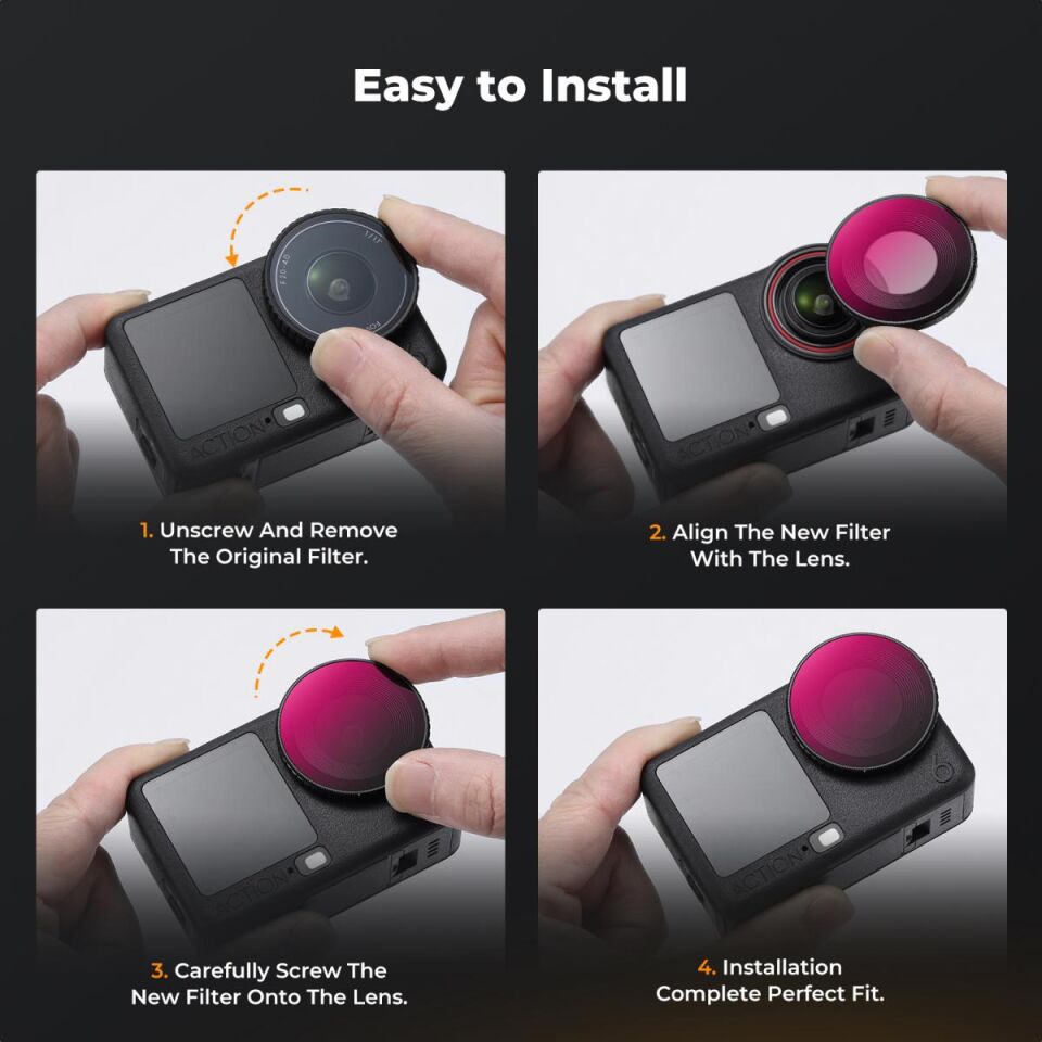 K&F CONCEPT DJI Osmo Action 6 Uyumlu Filtre SETİ /ND8/PL ND16/PL ND32/PL ND64/PL Vidalı