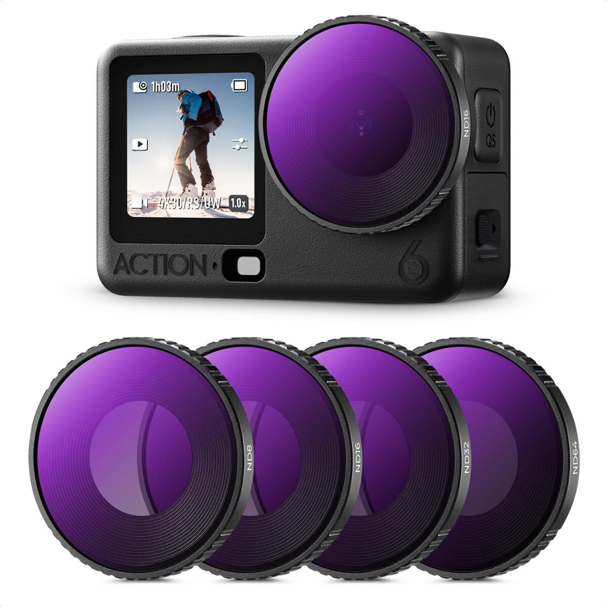 K&F CONCEPT DJI Osmo Action 6 uyumlu 4 lü ND Filtre SETİ / ND8 ND16 ND32 ND64