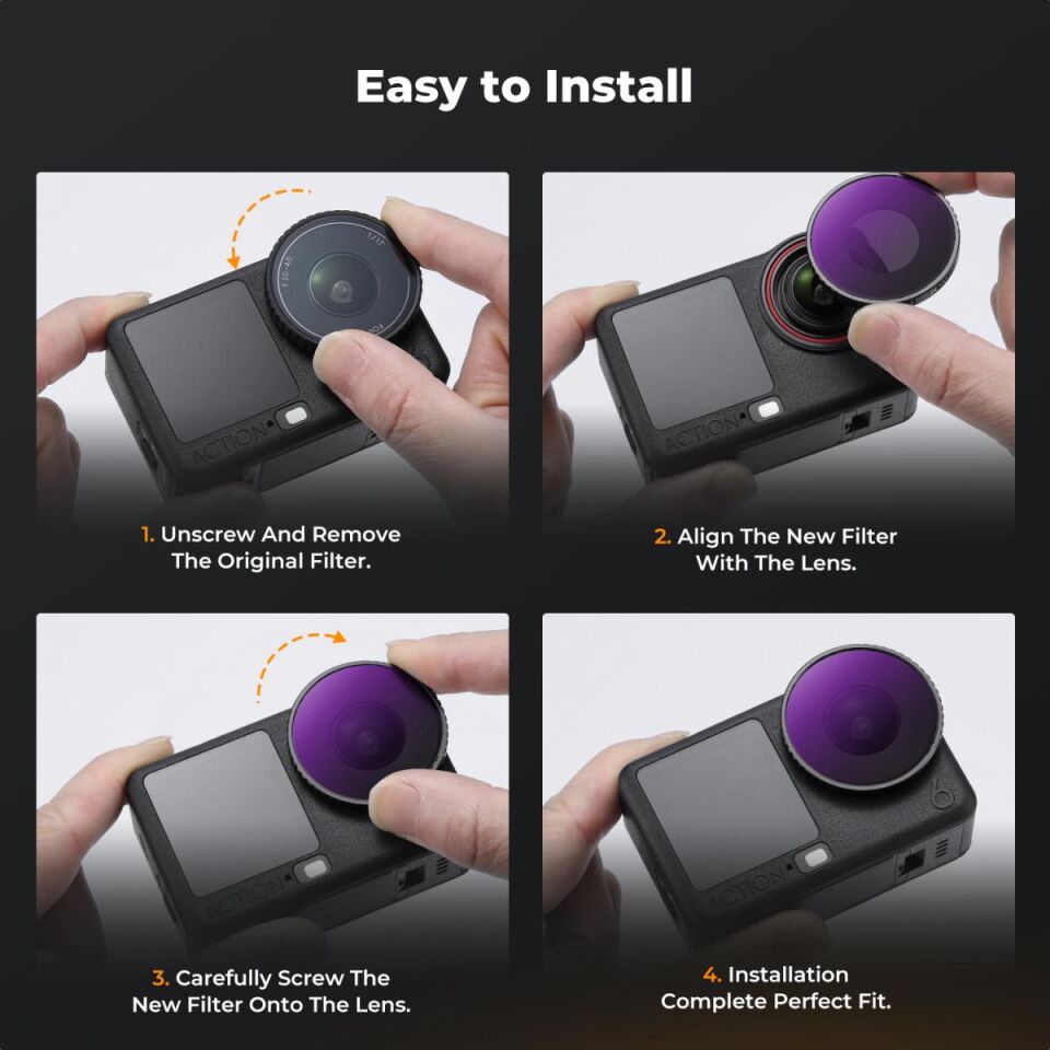 K&F CONCEPT DJI Osmo Action 6 uyumlu 4 lü ND Filtre SETİ / ND8 ND16 ND32 ND64