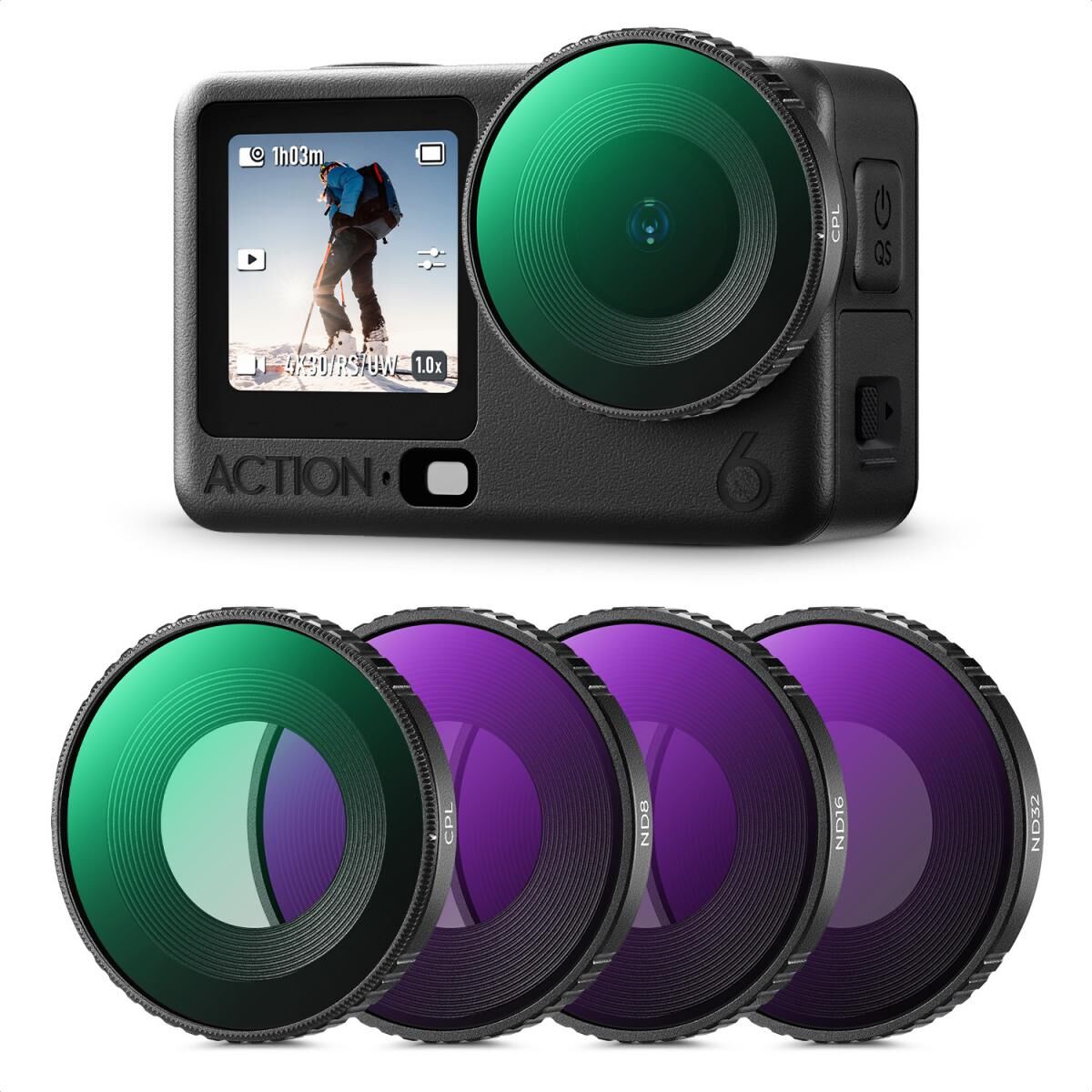 K&F CONCEPT DJI Osmo Action 6 uyumlu 4 lü Filtre SETİ / CPL ND8 ND16 ND32 Vidalı
