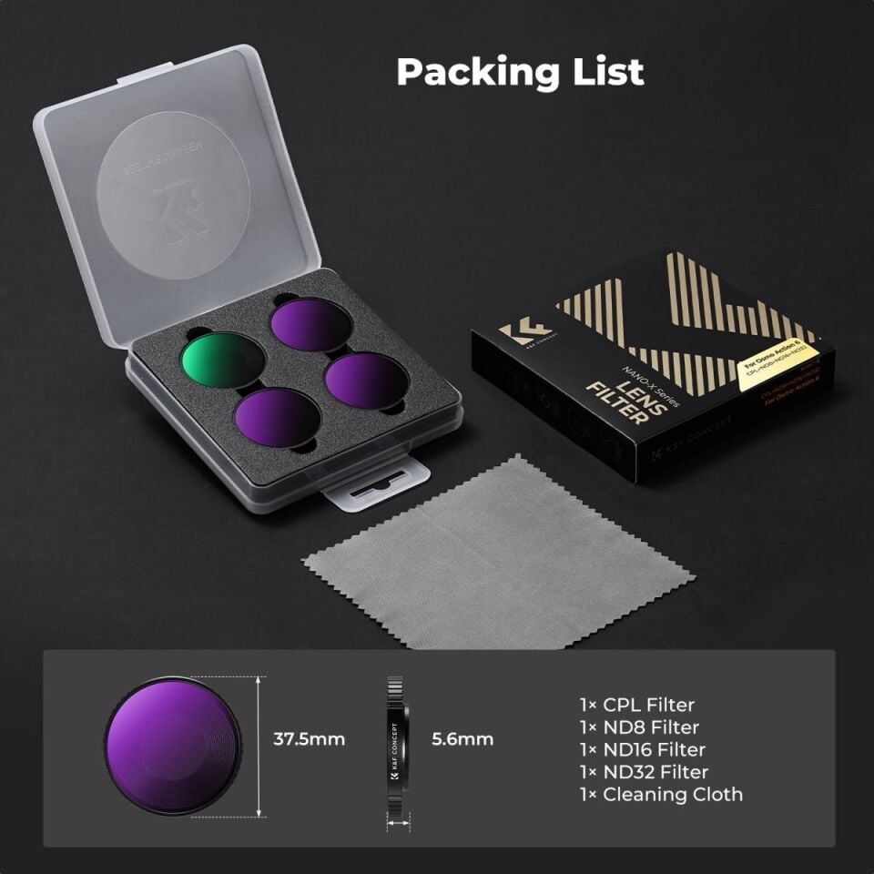 K&F CONCEPT DJI Osmo Action 6 uyumlu 4 lü Filtre SETİ / CPL ND8 ND16 ND32 Vidalı