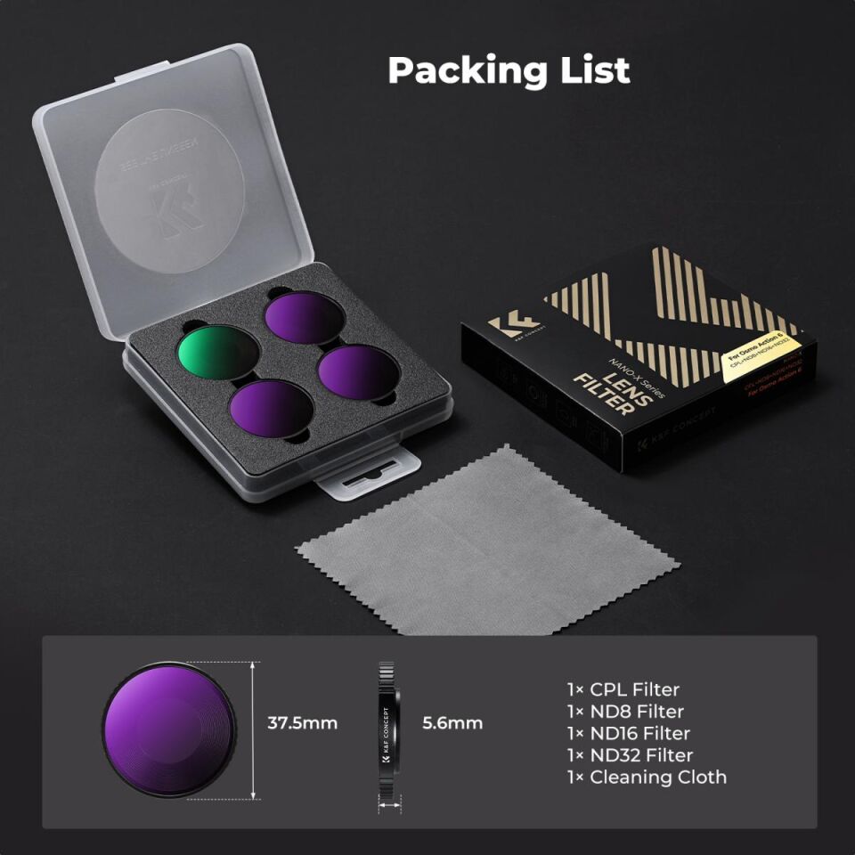 K&F CONCEPT DJI Osmo Action 6 uyumlu 4 lü Filtre SETİ / CPL ND8 ND16 ND32 Vidalı