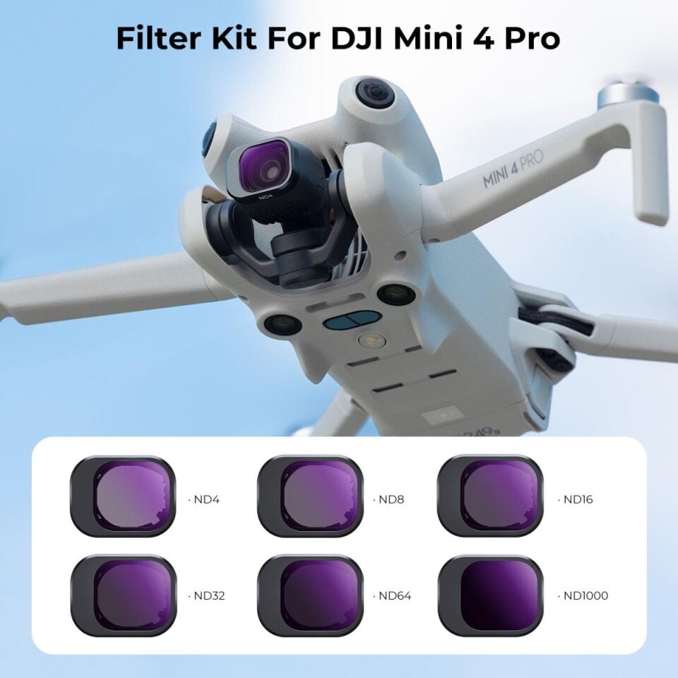 K&F CONCEPT DJI Mini 4 Pro için ND Filtre SETİ ( ND4 + ND8 + ND16 + ND32 + ND64 + ND1000 Uyumlu