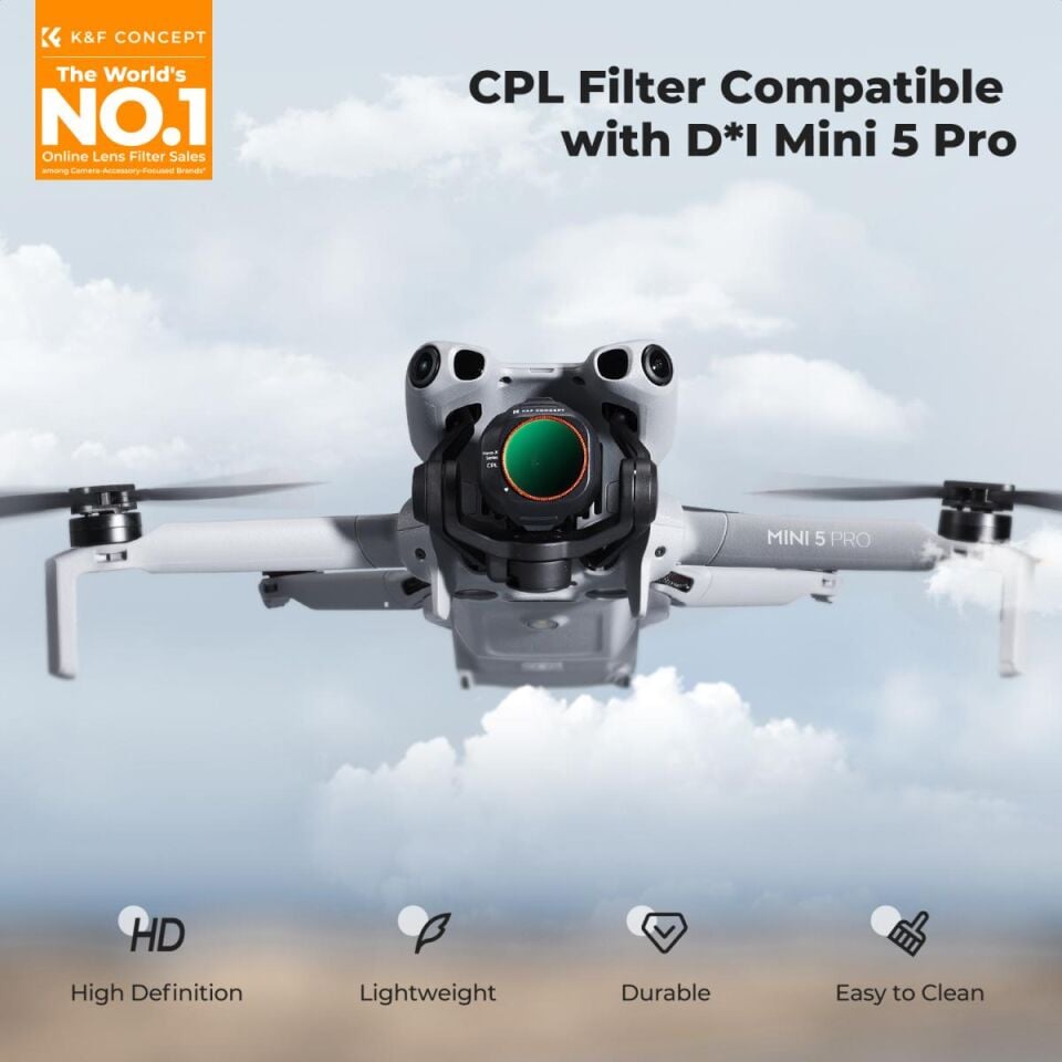 K&F CONCEPT DJI Mini 5 PRO uyumlu CPL Filtre - 28 katmanlı HD Optik