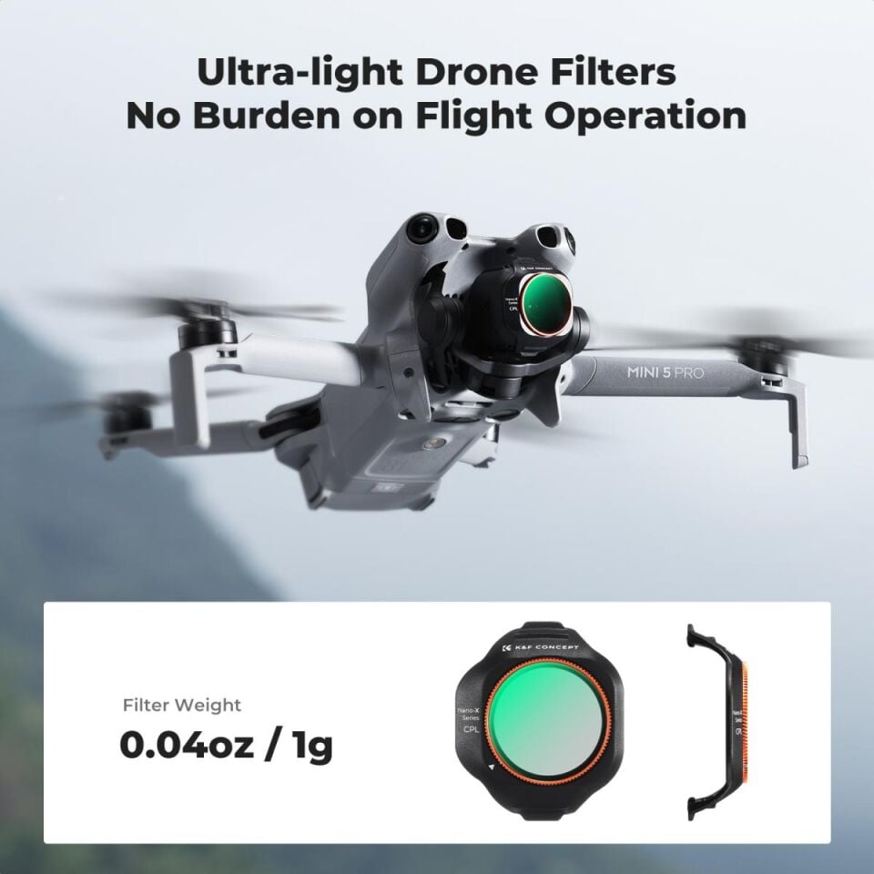K&F CONCEPT DJI Mini 5 PRO uyumlu CPL Filtre - 28 katmanlı HD Optik