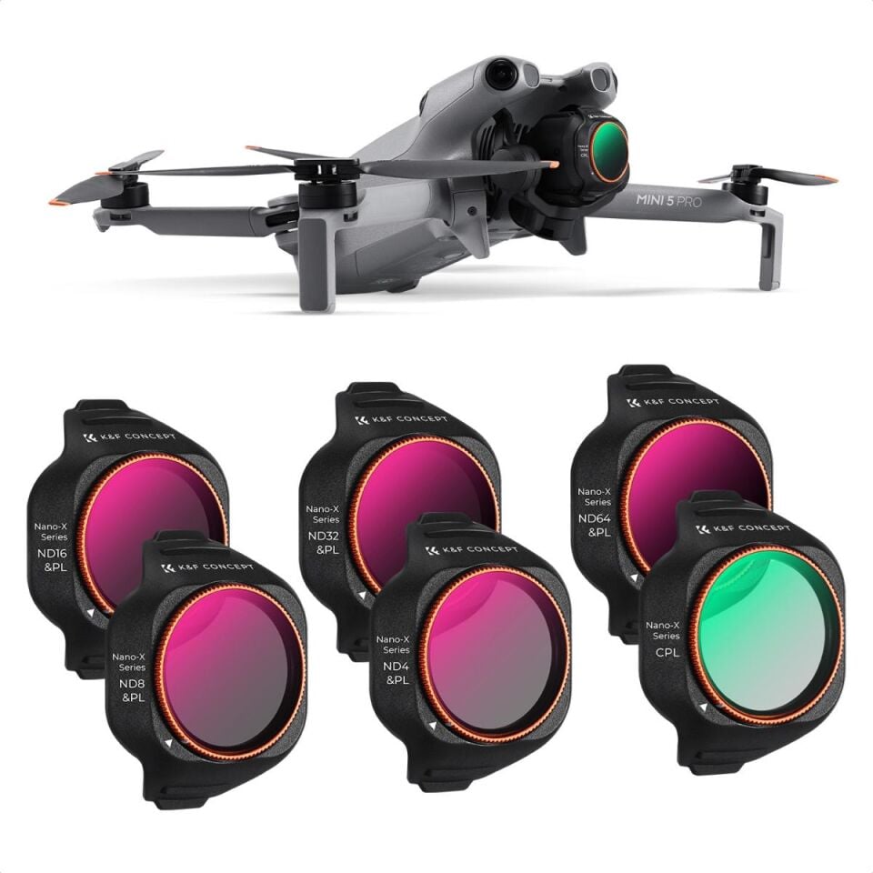 K&F CONCEPT DJI Mini 5 Pro Uyumlu 6 lı Filtre SETİ / CPL ND4&PL ND8&PL ND16&PL ND32&PL ND64&PL