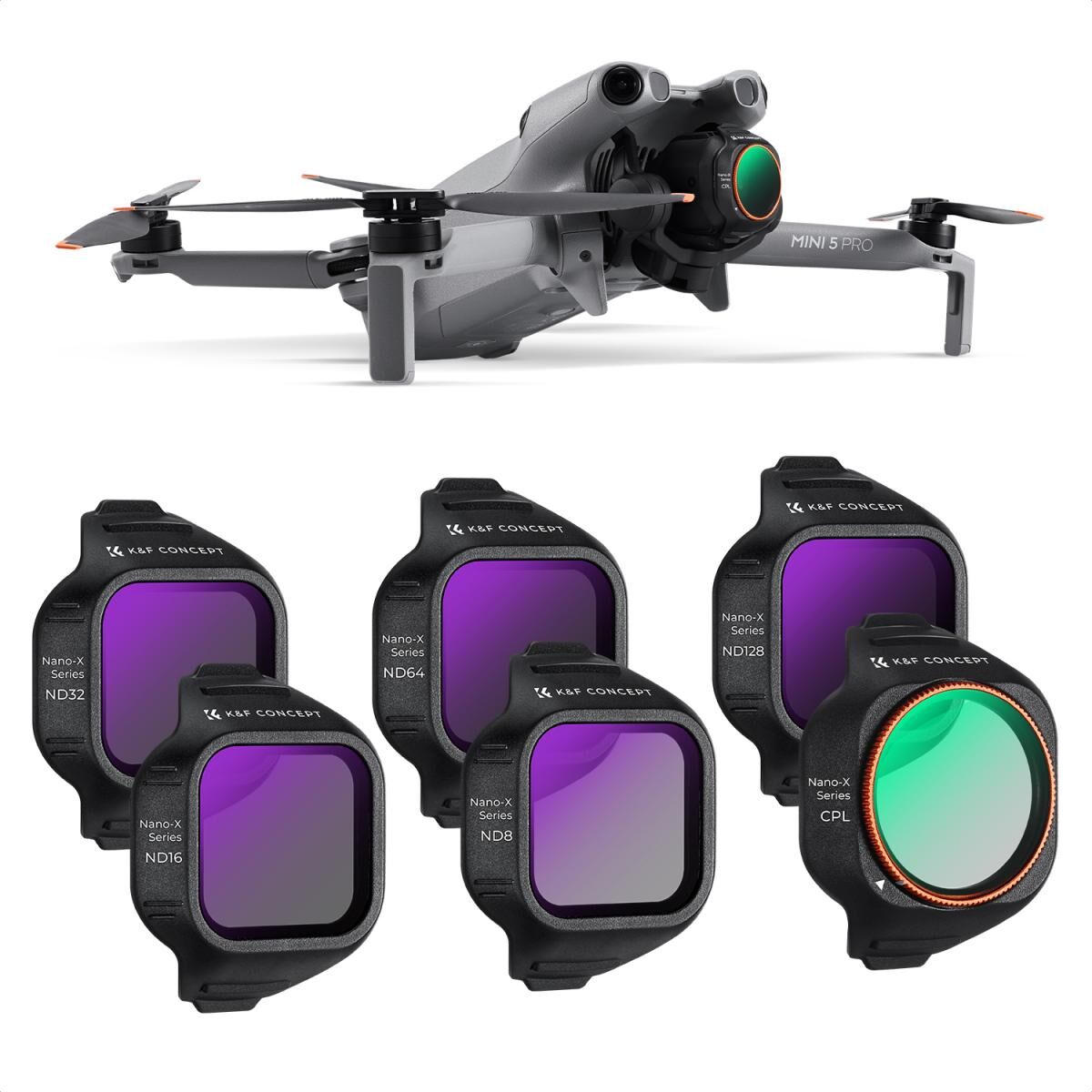 K&F CONCEPT DJI Mini 5 Pro uyumlu 6 lı ND & CPL Filtre Seti,-CPL ND8 ND16 ND32 ND64 ND128