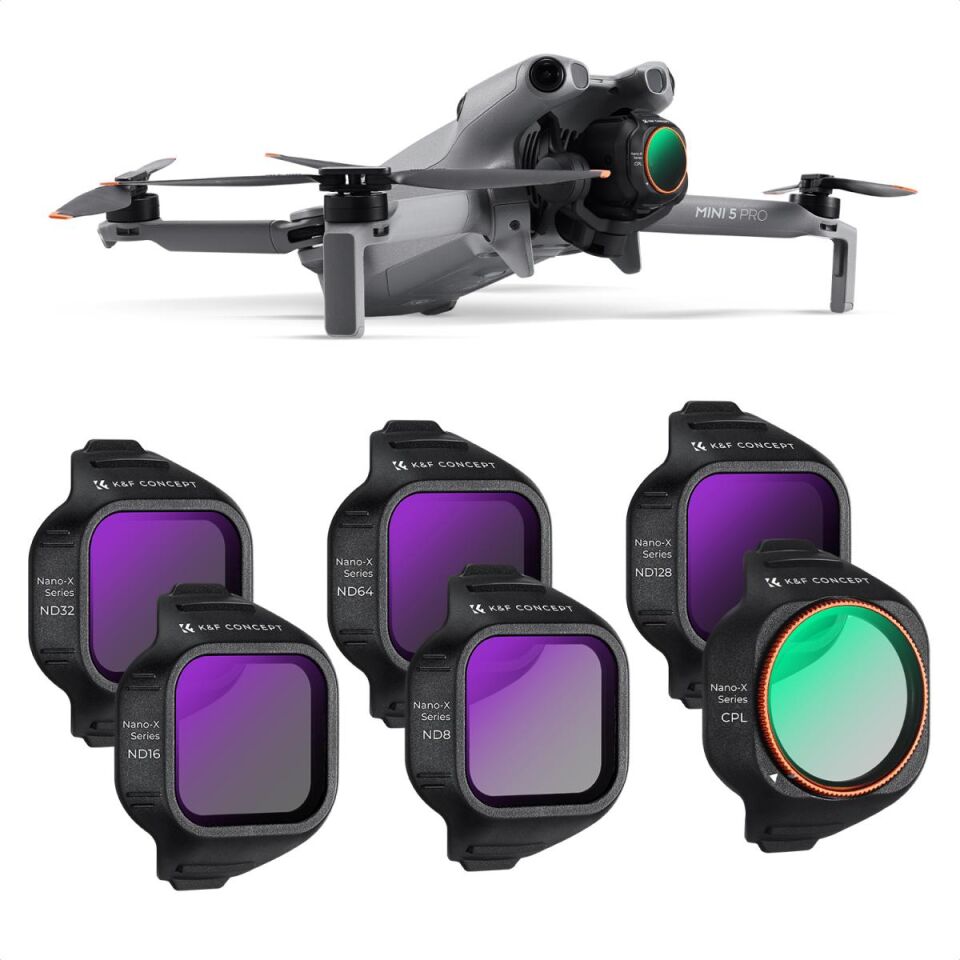 K&F CONCEPT DJI Mini 5 Pro uyumlu 6 lı ND & CPL Filtre Seti,-CPL ND8 ND16 ND32 ND64 ND128