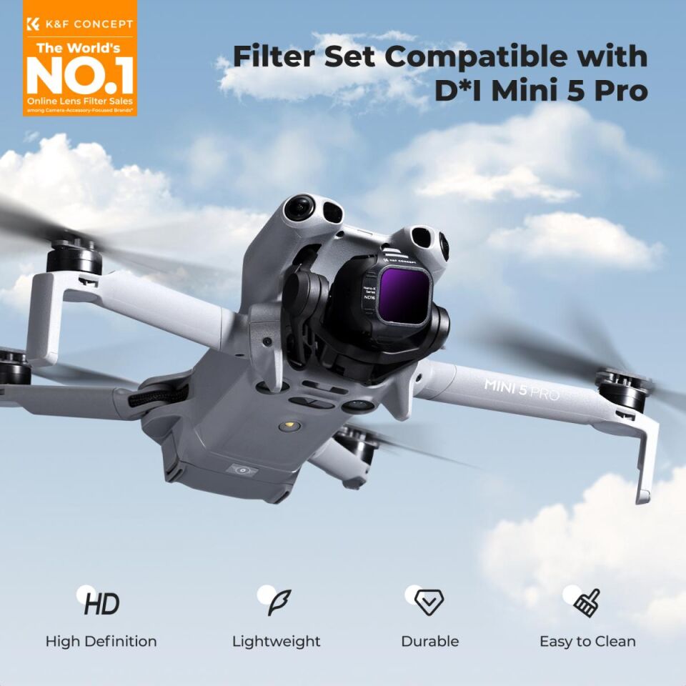 K&F CONCEPT DJI Mini 5 Pro uyumlu 6 lı ND & CPL Filtre Seti,-CPL ND8 ND16 ND32 ND64 ND128