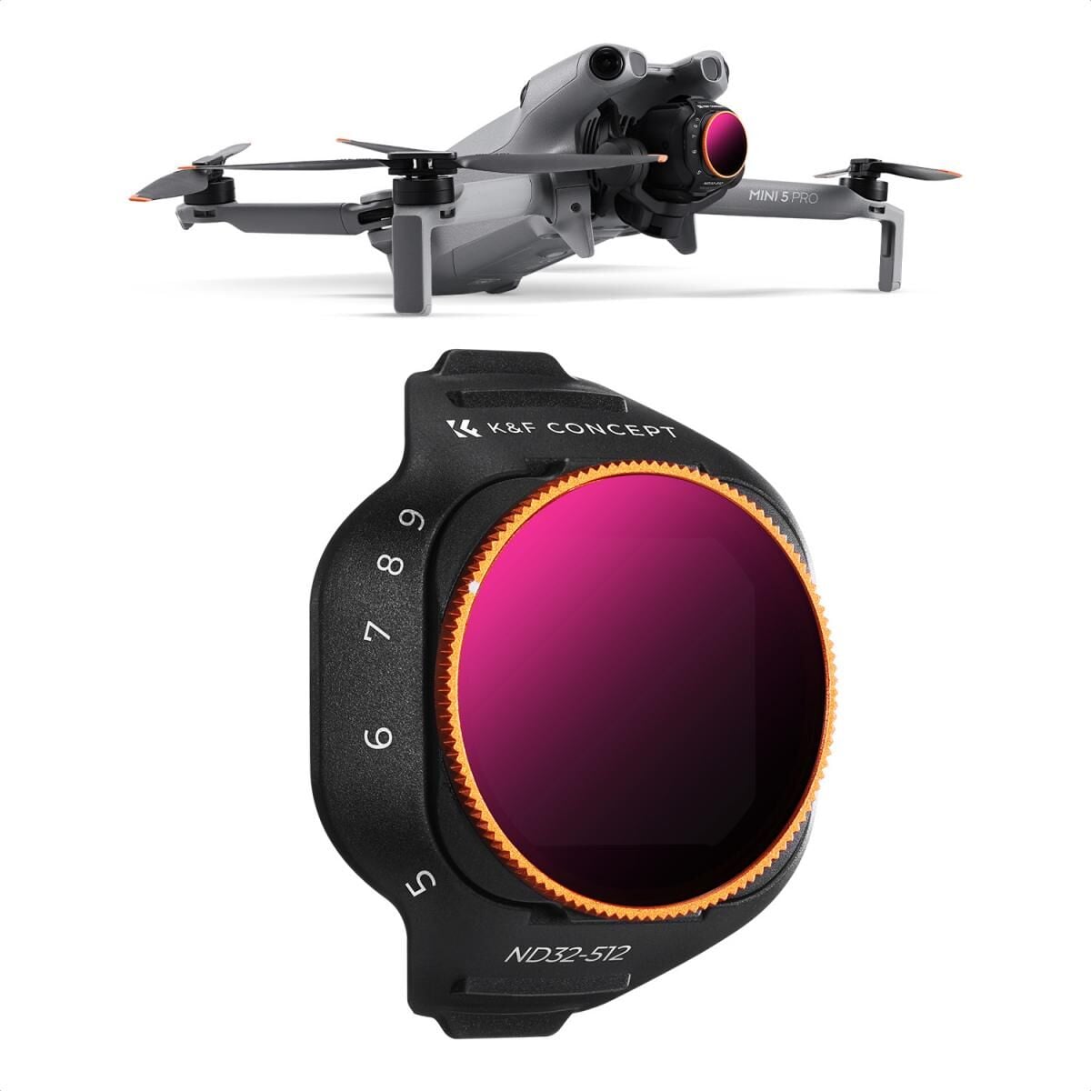 K&F CONCEPT DJI Mini 5 Pro uyumlu Değişken ND Filtre, ND32-512 ( 5-9 Stop )