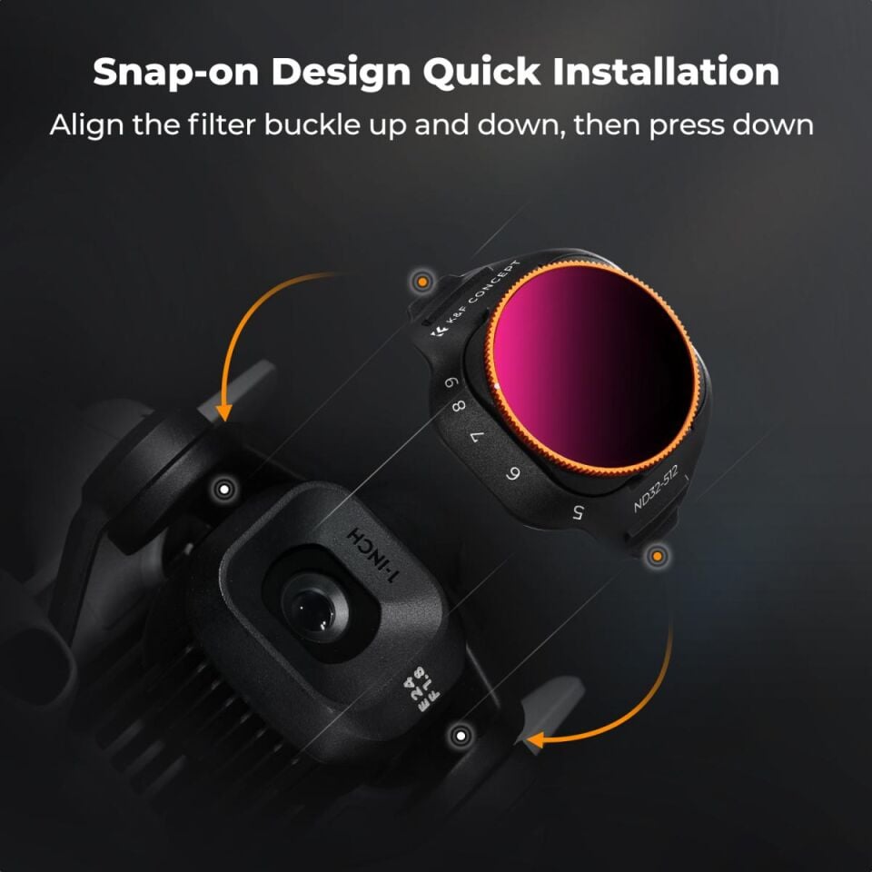 K&F CONCEPT DJI Mini 5 Pro uyumlu Değişken ND Filtre, ND32-512 ( 5-9 Stop )