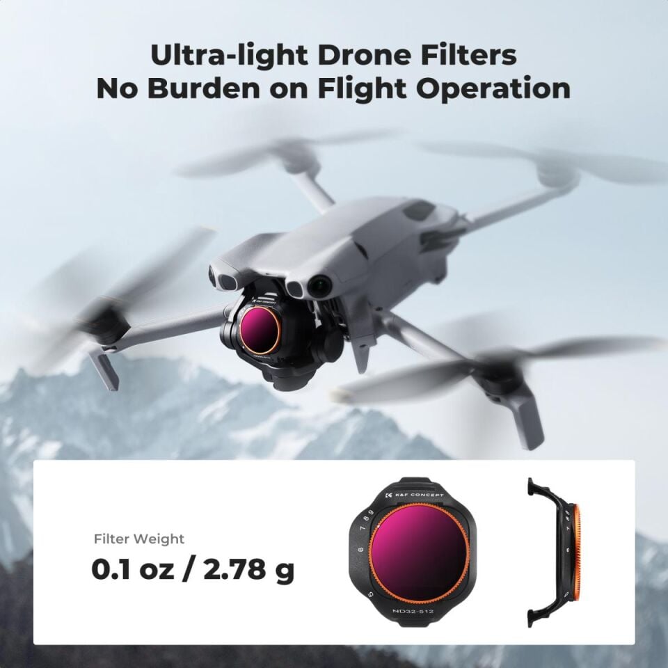 K&F CONCEPT DJI Mini 5 Pro uyumlu Değişken ND Filtre, ND32-512 ( 5-9 Stop )