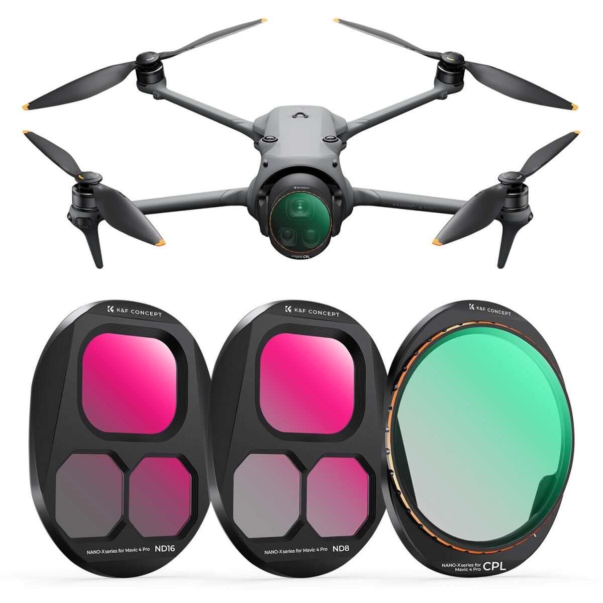 K&F CONCEPT DJI Mavic 4 uyumlu Filtre Seti ( CPL + ND8 + ND16 ) Çok katmanlı HD Alüminyum çerceve