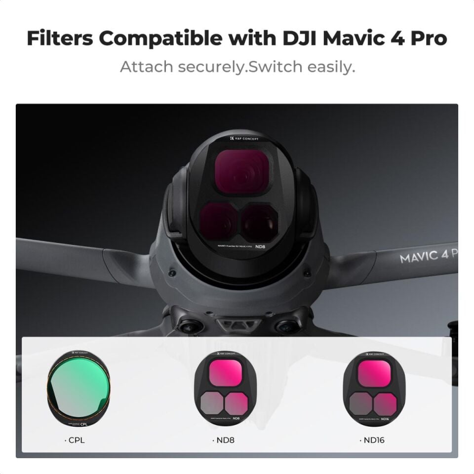 K&F CONCEPT DJI Mavic 4 uyumlu Filtre Seti ( CPL + ND8 + ND16 ) Çok katmanlı HD Alüminyum çerceve