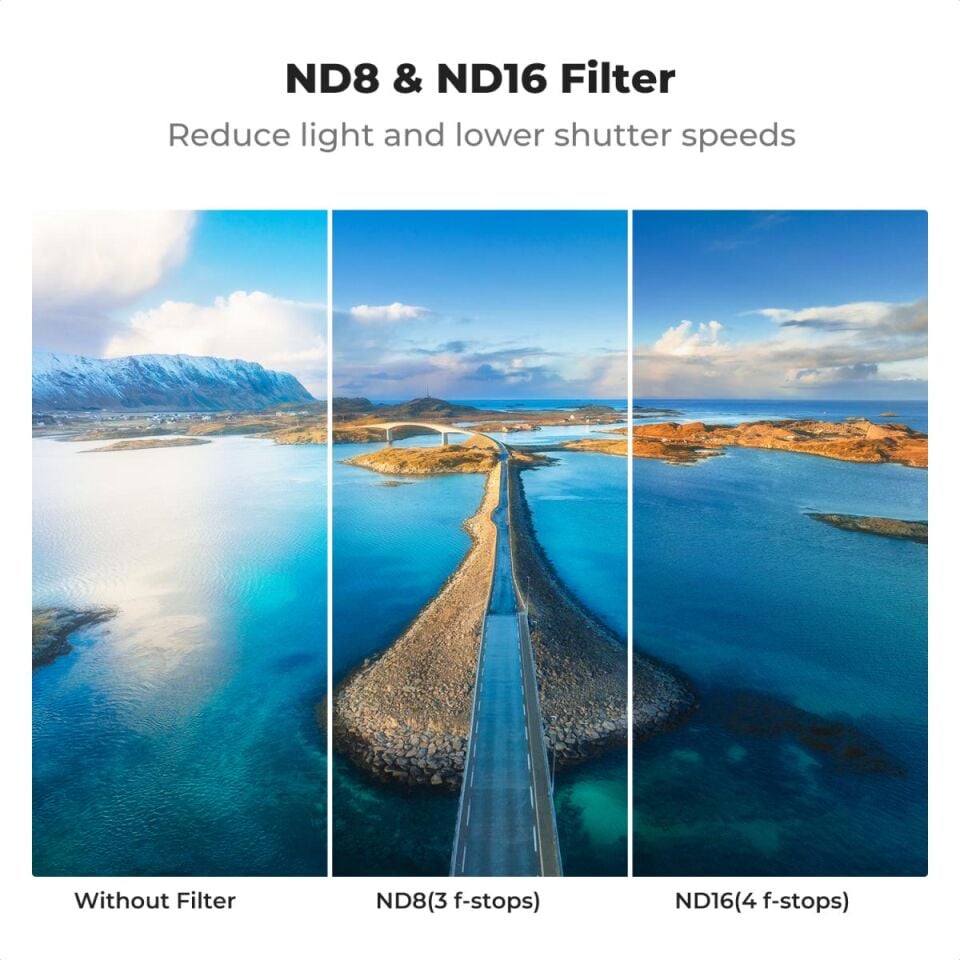 K&F CONCEPT DJI Mavic 4 uyumlu Filtre Seti ( CPL + ND8 + ND16 ) Çok katmanlı HD Alüminyum çerceve