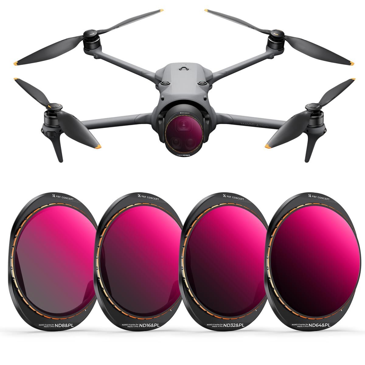 K&F CONCEPT Mavic 4 Pro uyumlu 4 lü Filtre Seti - ND8 ve PL + ND16 ve PL + ND32 ve PL + ND64 ve PL