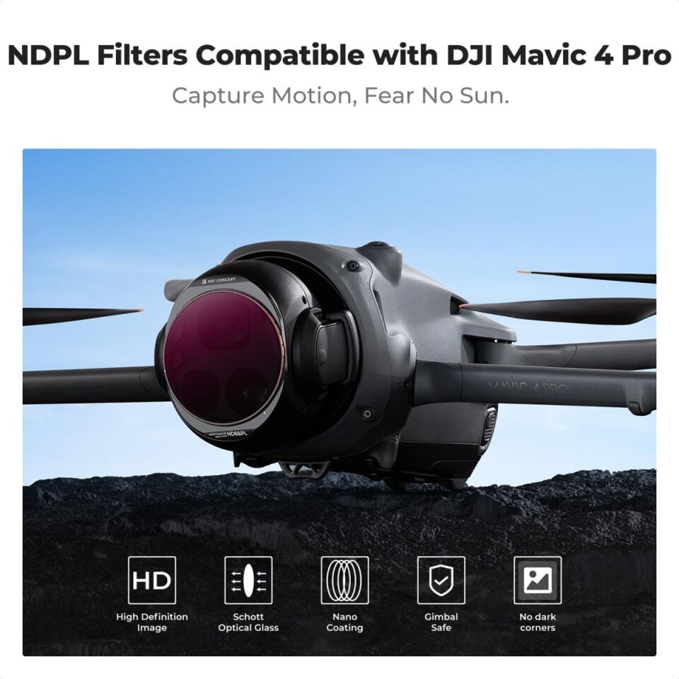K&F CONCEPT Mavic 4 Pro uyumlu 4 lü Filtre Seti - ND8 ve PL + ND16 ve PL + ND32 ve PL + ND64 ve PL