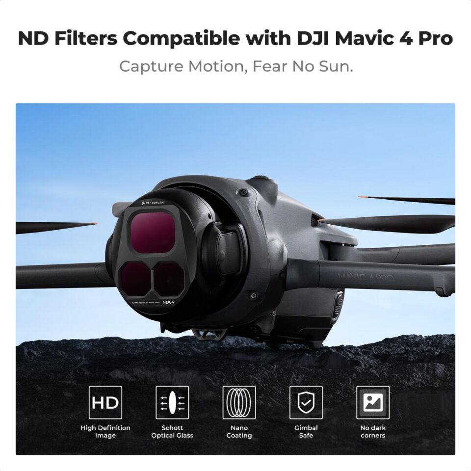 K&F CONCEPT K&F Consept DJI Mavic 4 PRO uyumlu 4 lü ND Filtre Seti -ND8+ND16+ND32+ND64
