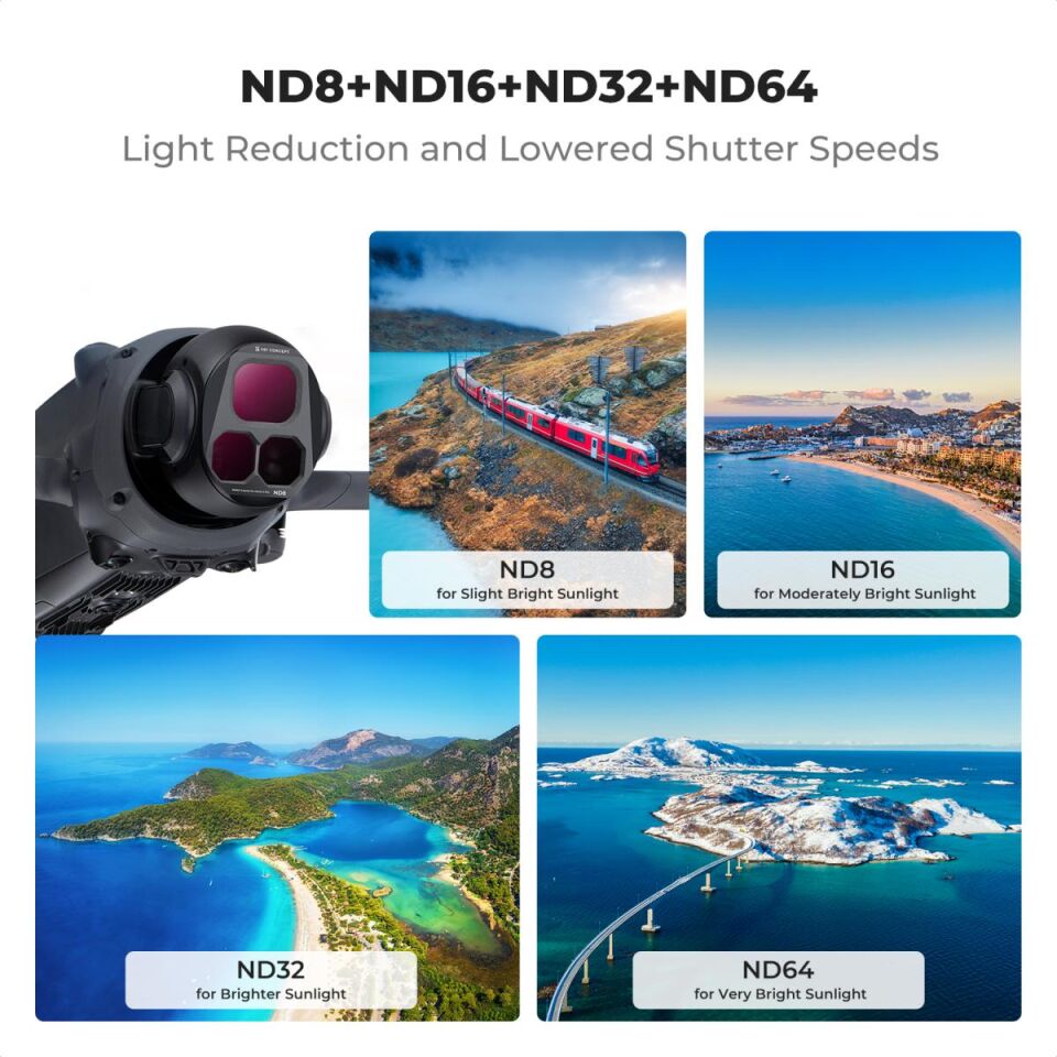 K&F CONCEPT K&F Consept DJI Mavic 4 PRO uyumlu 4 lü ND Filtre Seti -ND8+ND16+ND32+ND64